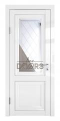 Дверь межкомнатная DO-PG2 Белый глянец/Зеркало ромб фацет