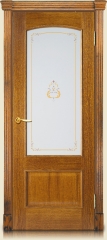 Дверь мебель массив Венеция О витраж с цветной УФ-печатью (Светлый дуб)