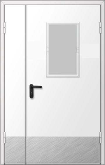 межкомнатная дверь двупольная металлическая с накладкой из нержавеющей стали и остеклением 300х600