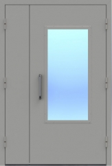 Техническая металлическая двупольная дверь со стеклом