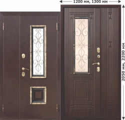 Входная металлическая нестандартная межкомнатная дверь Ferroni со стеклопакетом Венеция 1200 Венге